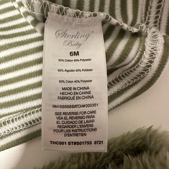 NWT Sterling Baby 2pc set 6 month Green Stripe Long Sleeve Top Fuzzy Pants - Picture 3 of 9